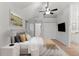 Inviting bedroom with vaulted ceilings and ensuite bathroom at 12734 Eudora Dr, Thornton, CO 80241