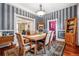 Traditional dining room with striped walls, wood floors, and a large rug creating an inviting space for meals at 912 S Washington St, Denver, CO 80209