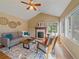 Cozy living room boasts a fireplace, neutral decor, and large windows offering natural light at 4228 Scenic Village Dr, Evergreen, CO 80439