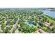 Aerial view of a neighborhood showcasing lush greenery, mature trees, nearby lake and well-maintained streets at 7872 S Hill Dr, Littleton, CO 80120