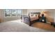 Bright bedroom with natural light, plush carpeting, and comfortable bed; mountain views beyond windows at 19703 Serenity Springs Pt, Monument, CO 80132