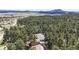 Expansive aerial view of the property nestled amongst towering pine trees and rolling hills at 4456 Mohawk Dr, Larkspur, CO 80118
