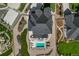 This aerial view shows a home with a swimming pool, lounge chairs, and lush landscaping at 5625 Heritage Oak Dr, Parker, CO 80134