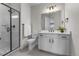 Bathroom featuring glass enclosed shower, single vanity and white fixtures providing a fresh look at 5625 Heritage Oak Dr, Parker, CO 80134