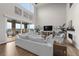 Spacious living room featuring a fireplace, large slider doors, high ceilings, and plenty of natural light at 5625 Heritage Oak Dr, Parker, CO 80134