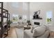 Bright living room with high ceilings, fireplace, large windows, and neutral tones at 5625 Heritage Oak Dr, Parker, CO 80134