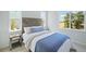 Inviting bedroom with a grey headboard, two windows and a serene view of trees and grassland at 13900 Hanging Lake St, Parker, CO 80138