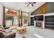 Bright living room with large windows, fireplace, and vaulted ceilings perfect for gatherings at 5282 Devon Ave, Castle Rock, CO 80104
