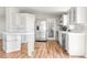 Modern kitchen with stainless steel appliances, white cabinets, and center island at 41575 E 88Th Ave, Bennett, CO 80102