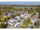 Aerial view of modern homes nestled in a vibrant neighborhood setting, with a tranquil lake and mountain backdrop at 4506 N Vrain St, Denver, CO 80212