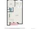 Detailed floor plan showing layout of the kitchen, bedroom, living room, and bathroom at 1915 S Hannibal St # G, Aurora, CO 80013