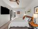Comfortable bedroom with a large TV, closet, and bedside table with lamps providing a serene space at 3133 Blake St # 3, Denver, CO 80205