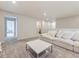 Cozy upstairs living room with plush carpeting and a modern white couch at 9099 Sedalia St, Commerce City, CO 80022