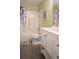 Clean, renovated bathroom features white vanity, tub with shower, and neutral finishes creating a calming space at 14091 E Marina Dr # 612, Aurora, CO 80014