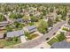 An aerial showcases a home with mature trees and a well-kept lawn in a quiet neighborhood at 3653 E 133Rd Ct, Thornton, CO 80241
