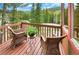 Cozy balcony featuring comfortable wicker chairs, a small table with plant, and scenic mountain views at 322 Davis Ct, Breckenridge, CO 80424