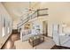 Spacious living room featuring wood floors, vaulted ceilings, and a beautiful staircase at 11648 Broken Arrow Dr, Conifer, CO 80433