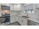 Modern kitchen boasts white cabinets, stainless steel appliances, and granite countertops at 1601 S Glencoe St, Denver, CO 80222