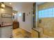 Contemporary bathroom with decorative tile, glass shower, and custom vanities at 3737 26Th St, Boulder, CO 80304
