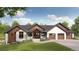 Beautiful exterior of home featuring wood and stone accents, a well manicured lawn, and a three car garage at 1561 Arrowpoint Ct, Franktown, CO 80116