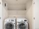 Convenient laundry room with a side by side washer and dryer and shelving for storage at 12704 Leyden St # D, Thornton, CO 80602