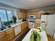 Functional kitchen features light wood cabinets, modern appliances and a double sink under a window at 1469 S Ulster St, Denver, CO 80231