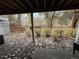 View of patio and wooded backyard from underneath the back deck at 1469 S Ulster St, Denver, CO 80231