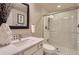 Basement bathroom with black and white diamond patterned tile at 11798 Barrentine Loop, Parker, CO 80138