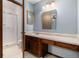 Bathroom featuring a sink, vanity, and a walk-in shower at 523 E Long Ct, Littleton, CO 80122