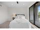 Cozy bedroom with gray headboard, plush pillows, and balcony access, creating a comfortable retreat at 1747 Lowell Blvd, Denver, CO 80204