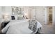 A well-lit bedroom with a plush bed, modern decor, and a doorway leading to an en-suite bathroom at 2326 Eliot St # 7, Denver, CO 80211