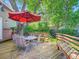 Deck features an outdoor dining area beneath the shade of large mature trees at 2609 S Dahlia St, Denver, CO 80222