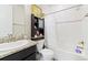 Cozy bathroom with white subway tile in the shower and updated vanity at 3745 Spanish Oaks Trl, Castle Rock, CO 80108