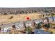 Aerial shot showcasing proximity to the baseball field, open fields, and park amenities in the neighborhood at 6445 S Telluride St, Aurora, CO 80016