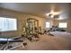 Spacious home workout area includes a weight rack, benches, and a ceiling fan at 735 Woodmoor Acres Dr, Monument, CO 80132