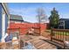 Backyard deck showcasing outdoor seating, a wooden table, and a view of the well-maintained backyard space at 1144 S Logan St, Denver, CO 80210