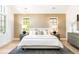 Well-appointed bedroom with large windows, a plush bed, and stylish nightstands with lamps at 510 Glencoe St, Denver, CO 80220