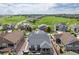 An aerial view of a residential neighborhood and house highlighting the backyard and surrounding landscape at 8234 S Vandriver Way, Aurora, CO 80016