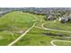 Scenic aerial view of a lush golf course winding through a residential neighborhood on a bright day at 8234 S Vandriver Way, Aurora, CO 80016