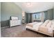 Cozy main bedroom features soft green walls, carpet floors, and a large window for natural light at 10028 Chelmsford Ter, Parker, CO 80134