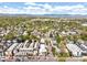 Aerial view of a residential neighborhood with modern townhouses and mountain views at 4490 W 45Th Ave, Denver, CO 80212