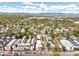 Aerial view of a residential neighborhood with modern townhouses and mountain views at 4490 W 45Th Ave, Denver, CO 80212