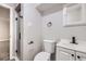Neutral bathroom with updated vanity, shower, and updated fixtures at 10712 Larson Dr, Northglenn, CO 80233