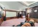 Home theater room with projector screen, sconce lighting, and comfortable seating, perfect for movie nights at 4725 Palmer Ridge Dr, Parker, CO 80134