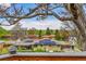 Backyard view with solar panels on the roof and lots of green trees at 11157 W Marlowe Ave, Jefferson, CO 80127
