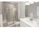 Clean and modern basement bathroom with a glass shower at 7394 S Scottsburg Way, Aurora, CO 80016