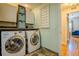 Functional laundry area with a washer, dryer, storage cabinets, and a convenient countertop for folding, maximizing space at 433 Fox St, Denver, CO 80204