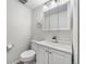 Bathroom featuring a toilet, sink, modern fixtures, vanity and ample space at 8915 Field St # 116, Broomfield, CO 80021