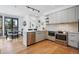 Sleek modern kitchen with stainless steel appliances, quartz countertops and light wood flooring at 1601 Park Ave # 202, Denver, CO 80218