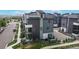 Aerial view of a modern townhome in grays with a well-manicured landscape at 6799 Navajo St, Denver, CO 80221